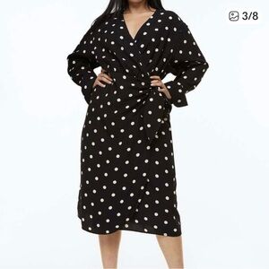 H&M Black Polka Dot Wrap Midi Dress